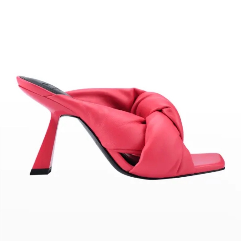 Marc Fisher Bright Red/Coral Pink Knotted High Heel Slide Modern Square Toe